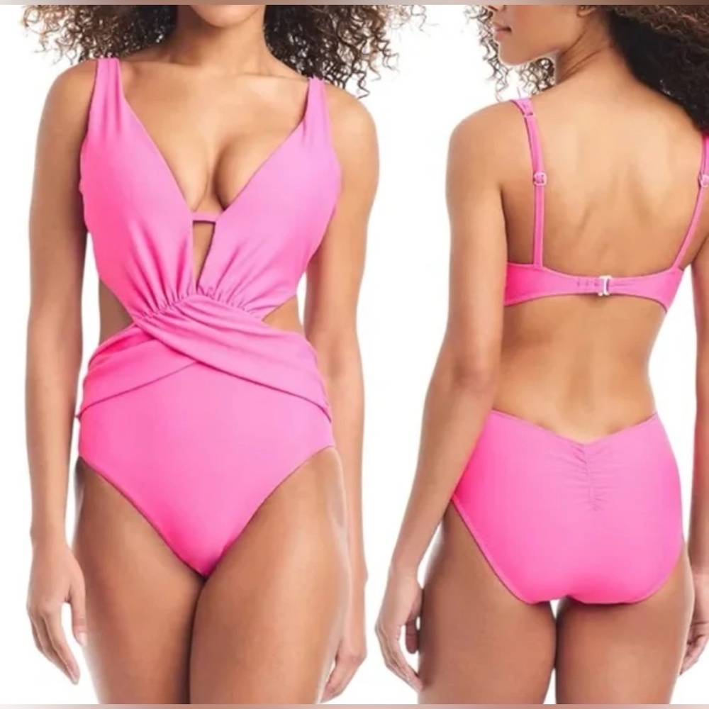 Bar III Pink Cutout One-Piece Swimsuit